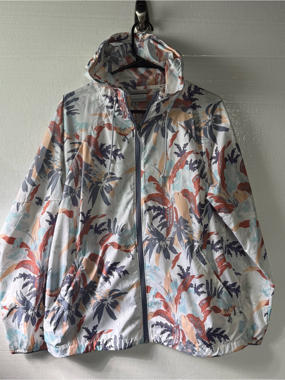 Columbia Women L Tropical Hooded Windbreaker Jacket Full Zip Multicolor Running